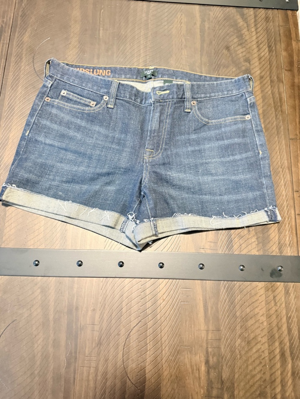 J. Crew Dark Wash Denim Hipslung Cuffed Beachy Shorts